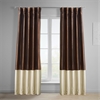 Banded Copper Brown Faux Silk Taffeta & Macchiato Beige Plush Velvet Curtain