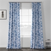 Blue Poppy Printed Linen Textured Blackout Curtain