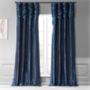 Navy Ruched Faux Solid Taffeta Curtain