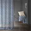 Plaza Blue Grommet Printed Faux Linen Sheer Curtain