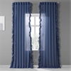 Blue Lapis Faux Linen Ruffle Sheer Curtain