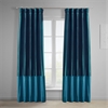 Banded Mediterranean Faux Silk Taffeta & Avalon Blue Plush Velvet Curtain