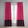 Banded Fuchsia Rose Faux Silk Taffeta & Winter Plum Plush Velvet Curtain