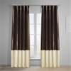 Banded Mushroom Faux Silk Taffeta & Macchiato Beige Plush Velvet Curtain