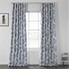 Fullbloom Blue Printed Linen Textured Blackout Curtain