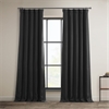 Essential Black Faux Linen Room Darkening Curtain